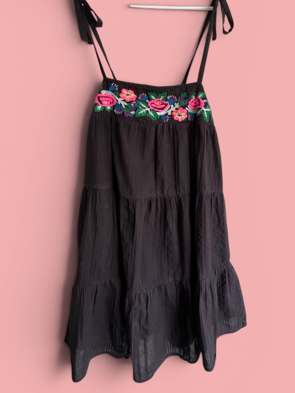 Urban Outfitters Tiered Embroidered Mini Dress Beach Coverup Sundress Size XS